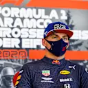 NUERBURG, GERMANY - OCTOBER 10: Third place qualifier Max Verstappen of Netherlands and Red Bull Racing talk in a press conference after qualifying ahead of the F1 Eifel Grand Prix at Nuerburgring on October 10, 2020 in Nuerburg, Germany. (Photo by Antonin Vincent - Pool/Getty Images)