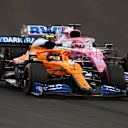 NUERBURG, GERMANY - OCTOBER 11: Nicholas Latifi of Canada driving the (6) Williams Racing FW43 Mercedes leads Sergio Perez of Mexico driving the (11) Racing Point RP20 Mercedes on track during the F1 Eifel Grand Prix at Nuerburgring on October 11, 2020 in Nuerburg, Germany. (Photo by Bryn Lennon/Getty Images)