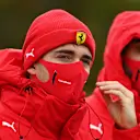NUERBURG, GERMANY - OCTOBER 08: Charles Leclerc of Monaco and Ferrari walks the track with his team during previews ahead of the F1 Eifel Grand Prix at Nuerburgring on October 08, 2020 in Nuerburg, Germany. (Photo by Clive Mason - Formula 1/Formula 1 via Getty Images)