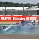 NORTHAMPTON, ENGLAND - JULY 31: Antonio Giovinazzi of Italy driving the (99) Alfa Romeo Racing C39 Ferrari spins on track during practice for the F1 Grand Prix of Great Britain at Silverstone on July 31, 2020 in Northampton, England. (Photo by Andrew Boyers/Pool via Getty Image)