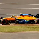 NORTHAMPTON, ENGLAND - AUGUST 01: Lando Norris of Great Britain driving the (4) McLaren F1 Team MCL35 Renault runs wide during qualifying for the F1 Grand Prix of Great Britain at Silverstone on August 01, 2020 in Northampton, England. (Photo by Andrew Boyers/Pool via Getty Images)
