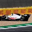 NORTHAMPTON, ENGLAND - AUGUST 02:  Kevin Magnussen of Denmark driving the (20) Haas F1 Team VF-20 Ferrari leaves his car after spinning off during the F1 Grand Prix of Great Britain at Silverstone on August 02, 2020 in Northampton, England. (Photo by Rudy Carezzevoli/Getty Images)