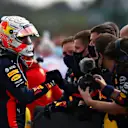 NORTHAMPTON, ENGLAND - AUGUST 02: Second placed Max Verstappen of Netherlands and Red Bull Racing celebrates in parc ferme during the F1 Grand Prix of Great Britain at Silverstone on August 02, 2020 in Northampton, England. (Photo by Mark Thompson/Getty Images)