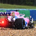 BUDAPEST, HUNGARY - JULY 17: Sergio Perez of Mexico driving the (11) Racing Point RP20 Mercedes runs wide during practice for the F1 Grand Prix of Hungary at Hungaroring on July 17, 2020 in Budapest, Hungary. (Photo by Clive Mason - Formula 1/Formula 1 via Getty Images)