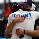 BUDAPEST, HUNGARY - JULY 18: Third place qualifier Lance Stroll of Canada and Racing Point celebrates in parc ferme during qualifying for the F1 Grand Prix of Hungary at Hungaroring on July 18, 2020 in Budapest, Hungary. (Photo by Dan Istitene - Formula 1/Formula 1 via Getty Images)