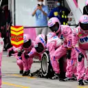 BUDAPEST, HUNGARY - JULY 19: Racing Point team members prepare for a pit stop during the Formula One Grand Prix of Hungary at Hungaroring on July 19, 2020 in Budapest, Hungary. (Photo by Peter Fox/Getty Images)