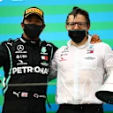 BUDAPEST, HUNGARY - JULY 19: Lewis Hamilton of Great Britain and Mercedes GP celebrates with race engineer Peter Bonnington after the Formula One Grand Prix of Hungary at Hungaroring on July 19, 2020 in Budapest, Hungary. (Photo by Bryn Lennon/Getty Images)