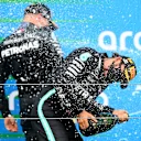 BUDAPEST, HUNGARY - JULY 19: Race winner Lewis Hamilton of Great Britain and Mercedes GP celebrates on the podium after the Formula One Grand Prix of Hungary at Hungaroring on July 19, 2020 in Budapest, Hungary. (Photo by Clive Mason - Formula 1/Formula 1 via Getty Images)