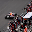 BUDAPEST, HUNGARY - JULY 19: Second placed Max Verstappen of the Netherlands driving the (33) Aston Martin Red Bull Racing RB16 passes his team celebrating on the pitwall during the Formula One Grand Prix of Hungary at Hungaroring on July 19, 2020 in Budapest, Hungary. (Photo by Mario Renzi - Formula 1/Formula 1 via Getty Images)