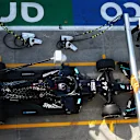 MONZA, ITALY - SEPTEMBER 06: Lewis Hamilton of Great Britain driving the (44) Mercedes AMG Petronas F1 Team Mercedes W11 stops in the Pitlane for a penalty during the F1 Grand Prix of Italy at Autodromo di Monza on September 06, 2020 in Monza, Italy. (Photo by Mark Thompson/Getty Images)