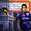 MONZA, ITALY - SEPTEMBER 06: Second placed Carlos Sainz of Spain and McLaren F1 changes his hat in the Drivers Press Conference after the F1 Grand Prix of Italy at Autodromo di Monza on September 06, 2020 in Monza, Italy. (Photo by Mark Thompson/Getty Images)