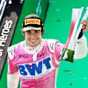 MONZA, ITALY - SEPTEMBER 06: Third placed Lance Stroll of Canada and Racing Point celebrates on the podium during the F1 Grand Prix of Italy at Autodromo di Monza on September 06, 2020 in Monza, Italy. (Photo by Mark Thompson/Getty Images)