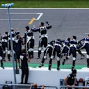 MONZA, ITALY - SEPTEMBER 06: Scuderia AlphaTauri team members celebrate during the F1 Grand Prix of Italy at Autodromo di Monza on September 06, 2020 in Monza, Italy. (Photo by Mark Thompson/Getty Images)