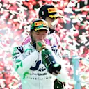 MONZA, ITALY - SEPTEMBER 06: Race winner Pierre Gasly of France and Scuderia AlphaTauri celebrates on the podium during the F1 Grand Prix of Italy at Autodromo di Monza on September 06, 2020 in Monza, Italy. (Photo by Mark Thompson/Getty Images)