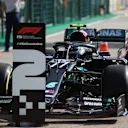 PORTIMAO, PORTUGAL - OCTOBER 24: Second placed Valtteri Bottas of Finland and Mercedes GP in parc ferme during qualifying ahead of the F1 Grand Prix of Portugal at Autodromo Internacional do Algarve on October 24, 2020 in Portimao, Portugal. (Photo by Jose Sena Goulao - Pool/Getty Images)