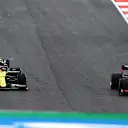 PORTIMAO, PORTUGAL - OCTOBER 25: Alexander Albon of Thailand driving the (23) Aston Martin Red Bull Racing RB16 leads Esteban Ocon of France driving the (31) Renault Sport Formula One Team RS20 during the F1 Grand Prix of Portugal at Autodromo Internacional do Algarve on October 25, 2020 in Portimao, Portugal. (Photo by Dan Istitene - Formula 1/Formula 1 via Getty Images)