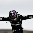 PORTIMAO, PORTUGAL - OCTOBER 25: Race winner Lewis Hamilton of Great Britain and Mercedes GP celebrates his record breaking 92nd race win in parc ferme during the F1 Grand Prix of Portugal at Autodromo Internacional do Algarve on October 25, 2020 in Portimao, Portugal. (Photo by Mario Renzi - Formula 1/Formula 1 via Getty Images)