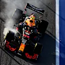 SOCHI, RUSSIA - SEPTEMBER 25: Alexander Albon of Thailand driving the (23) Aston Martin Red Bull Racing RB16 locks a wheel under braking during practice ahead of the F1 Grand Prix of Russia at Sochi Autodrom on September 25, 2020 in Sochi, Russia. (Photo by Clive Mason - Formula 1/Formula 1 via Getty Images)