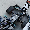 SOCHI, RUSSIA - SEPTEMBER 26: Pole position qualifier Lewis Hamilton of Great Britain and Mercedes GP arrives in parc ferme during qualifying ahead of the F1 Grand Prix of Russia at Sochi Autodrom on September 26, 2020 in Sochi, Russia. (Photo by Kirill Kudryavtsev - Pool/Getty Images)