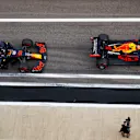 SOCHI, RUSSIA - SEPTEMBER 26: Alexander Albon of Thailand driving the (23) Aston Martin Red Bull Racing RB16 leads Max Verstappen of the Netherlands driving the (33) Aston Martin Red Bull Racing RB16 in the Pitlane during qualifying ahead of the F1 Grand Prix of Russia at Sochi Autodrom on September 26, 2020 in Sochi, Russia. (Photo by Mark Thompson/Getty Images)