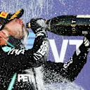 SOCHI, RUSSIA - SEPTEMBER 27: Race winner Valtteri Bottas of Finland and Mercedes GP celebrates on the podium during the F1 Grand Prix of Russia at Sochi Autodrom on September 27, 2020 in Sochi, Russia. (Photo by Dan Mullan/Getty Images)