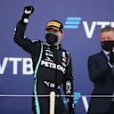SOCHI, RUSSIA - SEPTEMBER 27: Race winner Valtteri Bottas of Finland and Mercedes GP celebrates on the podium during the F1 Grand Prix of Russia at Sochi Autodrom on September 27, 2020 in Sochi, Russia. (Photo by Bryn Lennon/Getty Images)