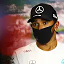 SOCHI, RUSSIA - SEPTEMBER 27: Third placed Lewis Hamilton of Great Britain and Mercedes GP talks in a press conference after the F1 Grand Prix of Russia at Sochi Autodrom on September 27, 2020 in Sochi, Russia. (Photo by Dan Istitene - Formula 1/Formula 1 via Getty Images)