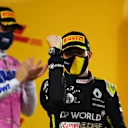 BAHRAIN, BAHRAIN - DECEMBER 06: Second placed Esteban Ocon of France and Renault Sport F1 celebrates on the podium during the F1 Grand Prix of Sakhir at Bahrain International Circuit on December 06, 2020 in Bahrain, Bahrain. (Photo by Clive Mason - Formula 1/Formula 1 via Getty Images)