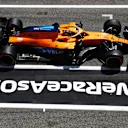BARCELONA, SPAIN - AUGUST 15: Carlos Sainz of Spain driving the (55) McLaren F1 Team MCL35 Renault in the pit lane during final practice for the F1 Grand Prix of Spain at Circuit de Barcelona-Catalunya on August 15, 2020 in Barcelona, Spain. (Photo by Mark Thompson/Getty Images)