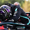 BARCELONA, SPAIN - AUGUST 16: Race winner Lewis Hamilton of Great Britain and Mercedes GP celebrates in parc ferme during the F1 Grand Prix of Spain at Circuit de Barcelona-Catalunya on August 16, 2020 in Barcelona, Spain. (Photo by Mark Thompson/Getty Images)