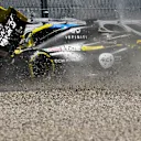 SPIELBERG, AUSTRIA - JULY 10: Daniel Ricciardo of Australia driving the (3) Renault Sport Formula One Team RS20 crashes during practice for the F1 Grand Prix of Styria at Red Bull Ring on July 10, 2020 in Spielberg, Austria. (Photo by Clive Mason - Formula 1/Formula 1 via Getty Images)