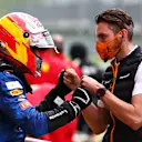 SPIELBERG, AUSTRIA - JULY 11: Third place qualifier Carlos Sainz of Spain and McLaren F1 celebrates in parc ferme  during qualifying for the Formula One Grand Prix of Styria at Red Bull Ring on July 11, 2020 in Spielberg, Austria. (Photo by Dan Istitene - Formula 1/Formula 1 via Getty Images)