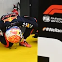 SPIELBERG, AUSTRIA - JULY 11: Second placed qualifier Max Verstappen of Netherlands and Red Bull Racing inspects his front wing in parc ferme during qualifying for the Formula One Grand Prix of Styria at Red Bull Ring on July 11, 2020 in Spielberg, Austria. (Photo by Joe Klamar/Pool via Getty Images)
