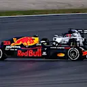 ISTANBUL, TURKEY - NOVEMBER 13: Max Verstappen of the Netherlands driving the (33) Aston Martin Red Bull Racing RB16 spins in front of Daniil Kvyat of Russia driving the (26) Scuderia AlphaTauri AT01 Honda during practice ahead of the F1 Grand Prix of Turkey at Intercity Istanbul Park on November 13, 2020 in Istanbul, Turkey. (Photo by Joe Portlock - Formula 1/Formula 1 via Getty Images)