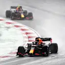 ISTANBUL, TURKEY - NOVEMBER 15: Max Verstappen of the Netherlands driving the (33) Aston Martin Red Bull Racing RB16 leads Alexander Albon of Thailand driving the (23) Aston Martin Red Bull Racing RB16 during the F1 Grand Prix of Turkey at Intercity Istanbul Park on November 15, 2020 in Istanbul, Turkey. (Photo by Clive Mason/Getty Images)