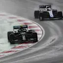 ISTANBUL, TURKEY - NOVEMBER 15: Valtteri Bottas of Finland driving the (77) Mercedes AMG Petronas F1 Team Mercedes W11 leads George Russell of Great Britain driving the (63) Williams Racing FW43 Mercedes during the F1 Grand Prix of Turkey at Intercity Istanbul Park on November 15, 2020 in Istanbul, Turkey. (Photo by Clive Mason/Getty Images)