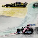 ISTANBUL, TURKEY - NOVEMBER 15: Lance Stroll of Canada driving the (18) Racing Point RP20 Mercedes leads the rest of the field as Esteban Ocon of France driving the (31) Renault Sport Formula One Team RS20 and Valtteri Bottas of Finland driving the (77) Mercedes AMG Petronas F1 Team Mercedes W11 spin off at the start during the F1 Grand Prix of Turkey at Intercity Istanbul Park on November 15, 2020 in Istanbul, Turkey. (Photo by Murad Sezer - Pool/Getty Images)