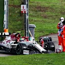 ISTANBUL, TURKEY - NOVEMBER 15: Antonio Giovinazzi of Italy driving the (99) Alfa Romeo Racing C39 Ferrari stops on track during the F1 Grand Prix of Turkey at Intercity Istanbul Park on November 15, 2020 in Istanbul, Turkey. (Photo by Joe Portlock - Formula 1/Formula 1 via Getty Images)