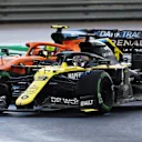 ISTANBUL, TURKEY - NOVEMBER 15: Daniel Ricciardo of Australia driving the (3) Renault Sport Formula One Team RS20 and Lando Norris of Great Britain driving the (4) McLaren F1 Team MCL35 Renault battle for position during the F1 Grand Prix of Turkey at Intercity Istanbul Park on November 15, 2020 in Istanbul, Turkey. (Photo by Joe Portlock - Formula 1/Formula 1 via Getty Images)