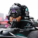 ISTANBUL, TURKEY - NOVEMBER 15: Race winner Lewis Hamilton of Great Britain and Mercedes GP celebrates winning a 7th F1 World Drivers Championship in parc ferme during the F1 Grand Prix of Turkey at Intercity Istanbul Park on November 15, 2020 in Istanbul, Turkey. (Photo by Clive Mason/Getty Images)