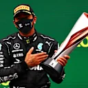 ISTANBUL, TURKEY - NOVEMBER 15: Race winner Lewis Hamilton of Great Britain and Mercedes GP celebrates winning a 7th F1 World Drivers Championship on the podium during the F1 Grand Prix of Turkey at Intercity Istanbul Park on November 15, 2020 in Istanbul, Turkey. (Photo by Dan Istitene - Formula 1/Formula 1 via Getty Images)