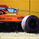 SCARPERIA, ITALY - SEPTEMBER 13: The broken car of Carlos Sainz of Spain driving the (55) McLaren F1 Team MCL35 Renault is seen at the side of the track during the F1 Grand Prix of Tuscany at Mugello Circuit on September 13, 2020 in Scarperia, Italy. (Photo by Peter Fox/Getty Images)