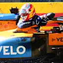 SCARPERIA, ITALY - SEPTEMBER 13: Carlos Sainz of Spain and McLaren F1 climbs out of his car after a collision during the F1 Grand Prix of Tuscany at Mugello Circuit on September 13, 2020 in Scarperia, Italy. (Photo by Peter Fox/Getty Images)