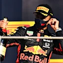 SCARPERIA, ITALY - SEPTEMBER 13: Third placed Alexander Albon of Thailand and Red Bull Racing celebrates on the podium during the F1 Grand Prix of Tuscany at Mugello Circuit on September 13, 2020 in Scarperia, Italy. (Photo by Clive Mason - Formula 1/Formula 1 via Getty Images)