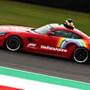 SCARPERIA, ITALY - SEPTEMBER 10: The FIA Safety Car drives on track during previews ahead of the F1