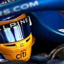 ABU DHABI, UNITED ARAB EMIRATES - DECEMBER 11: Fernando Alonso of Spain and Alpine F1 Team prepares to drive in the garage during final practice ahead of the F1 Grand Prix of Abu Dhabi at Yas Marina Circuit on December 11, 2021 in Abu Dhabi, United Arab Emirates. (Photo by Dan Istitene - Formula 1/Formula 1 via Getty Images)