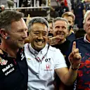 ABU DHABI, UNITED ARAB EMIRATES - DECEMBER 12: Red Bull Racing Team Principal Christian Horner, Masashi Yamamoto of Honda and Red Bull Racing Team Consultant Dr Helmut Marko celebrate in parc ferme during the F1 Grand Prix of Abu Dhabi at Yas Marina Circuit on December 12, 2021 in Abu Dhabi, United Arab Emirates. (Photo by Dan Istitene - Formula 1/Formula 1 via Getty Images)