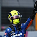 SPIELBERG, AUSTRIA - JULY 03: Second place qualifier Lando Norris of Great Britain and McLaren F1 celebrates in parc ferme during qualifying ahead of the F1 Grand Prix of Austria at Red Bull Ring on July 03, 2021 in Spielberg, Austria. (Photo by Bryn Lennon/Getty Images)