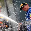 SPIELBERG, AUSTRIA - JULY 04: Third placed Lando Norris of Great Britain and McLaren F1 celebrates on the podium during the F1 Grand Prix of Austria at Red Bull Ring on July 04, 2021 in Spielberg, Austria. (Photo by Clive Rose/Getty Images)