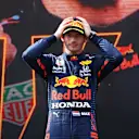 SPIELBERG, AUSTRIA - JULY 04: Race winner Max Verstappen of Netherlands and Red Bull Racing celebrates on the podium during the F1 Grand Prix of Austria at Red Bull Ring on July 04, 2021 in Spielberg, Austria. (Photo by Bryn Lennon/Getty Images)